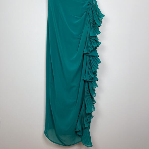 Anthropologie Hutch Green Off The Shoulder Ruffled Column Maxi Dress Size 2 - Picture 4 of 11